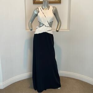 bcbg long dress black white NWT BCBG MAXAZRIA DRESS LONG GOWN BLACK OFF WHITE DOT RUFFLE TULLE 6 8 10 S M
